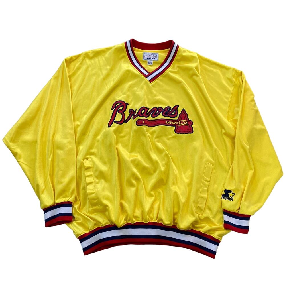 NWT Rare Vintage Atlanta Braves Starter Yellow Tomahawk Pullover Windbreaker 2XL